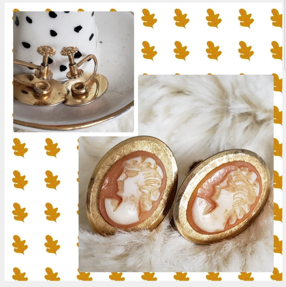 vintage carved shell cameo earrings